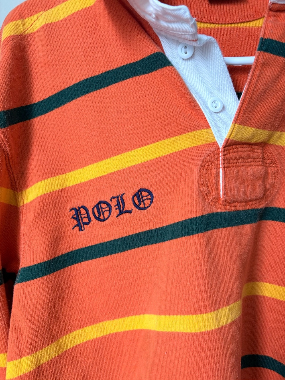Vintage Polo Ralph Lauren BlackFW07 Lion Crest Rugby Shirt M Orange Stripe Men - Picture 8 of 16